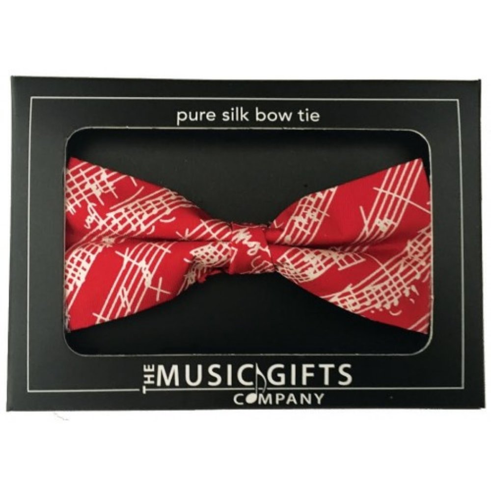 Red and White Mozart Manuscript Silk Bow Tie